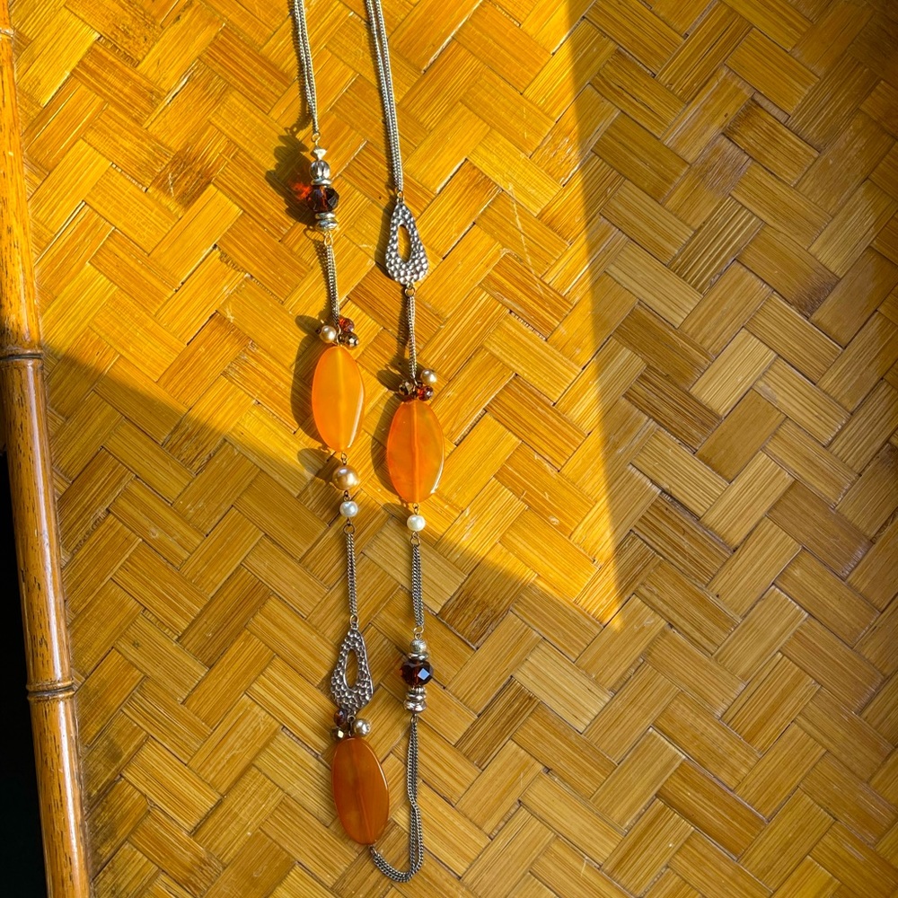 Butterscotch agate long necklace, vintage - Picture 2 of 8